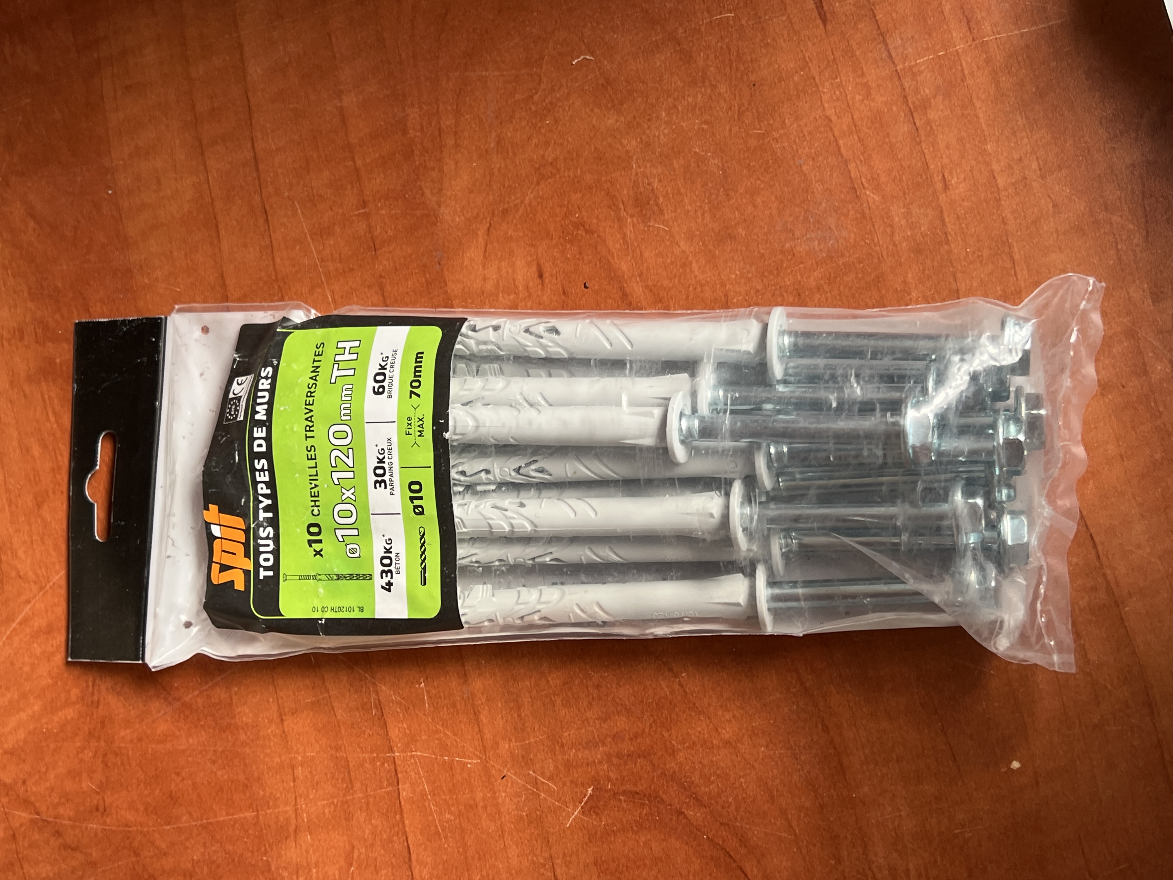 SPIT lot de 10 chevilles traversantes 10 x 120 mm TH