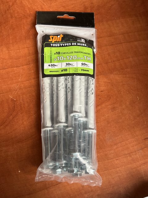 SPIT lot de 10 chevilles traversantes 10 x 120 mm TH