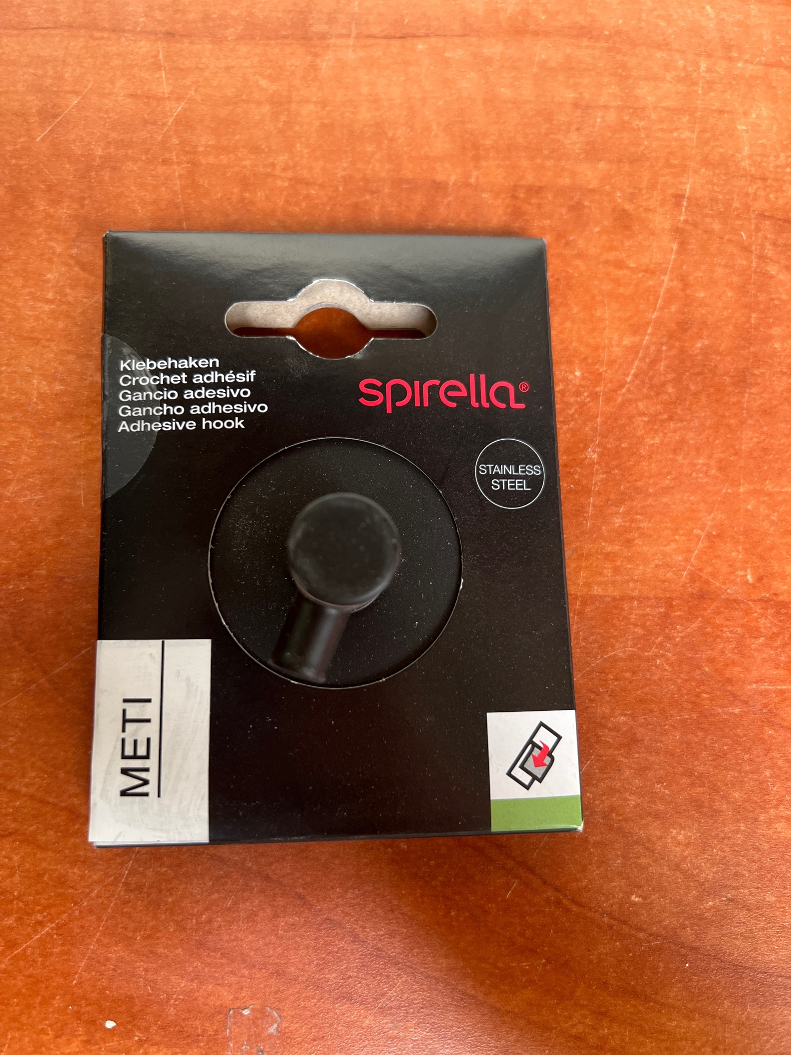 Spirella METI crochet adhésif en acier inoxydable noir