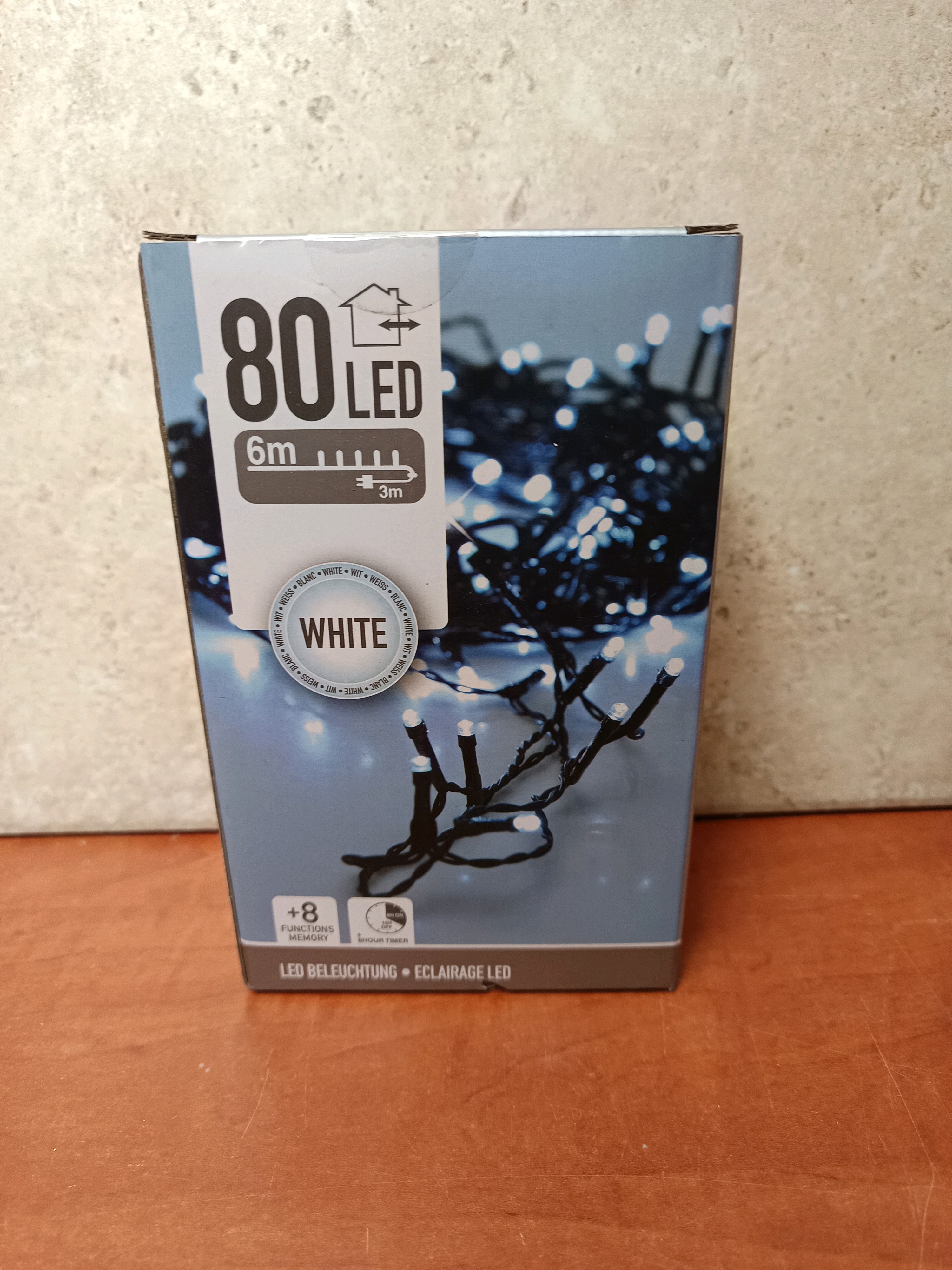 Guirlande lumineuse 80 LED, 6 m + 3 m câble, blanc