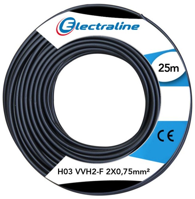Câble Electraline H03VVH2-F 2 x 0,75 25 m noir