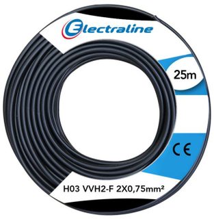 Câble Electraline H03VVH2-F 2 x 0,75 25 m noir