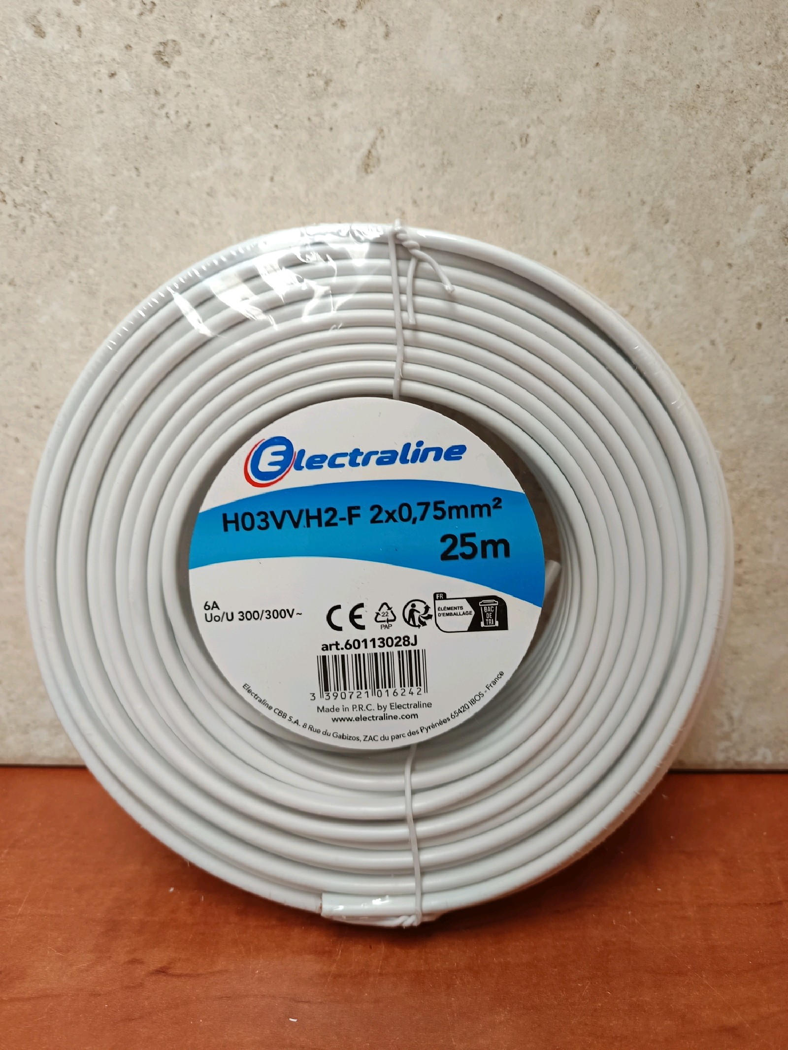 Câble électrique Electraline H03VVH2-F 2x0,75 mm² - 25 m