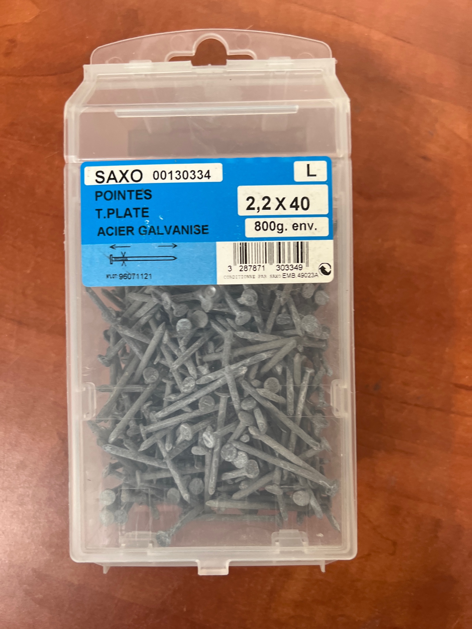 SAXO Pointes T. Plate acier galvanisé 2,2 x 40 - 800 g env.