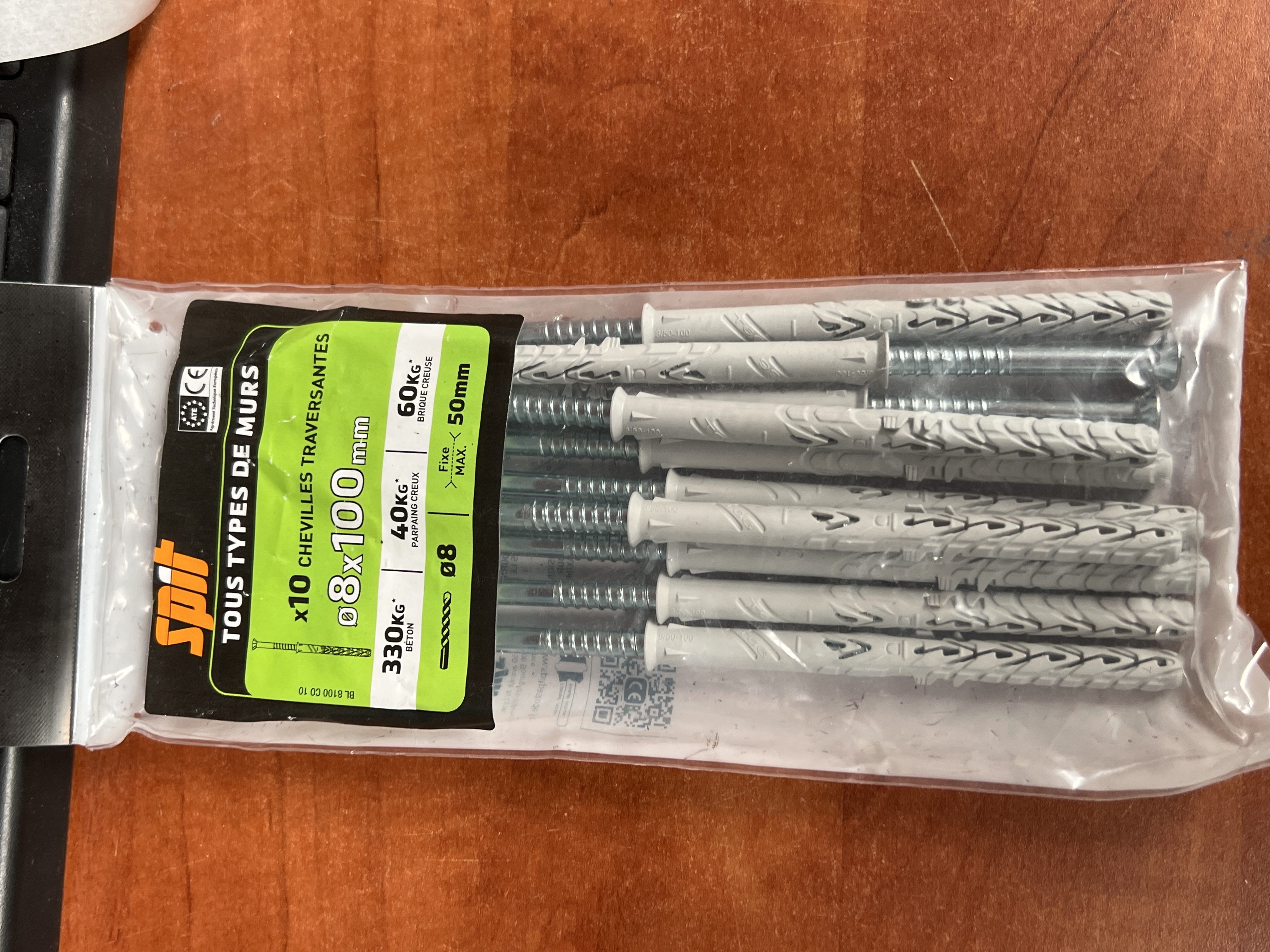 SPIT lot de 10 chevilles traversantes 8 x 100 mm