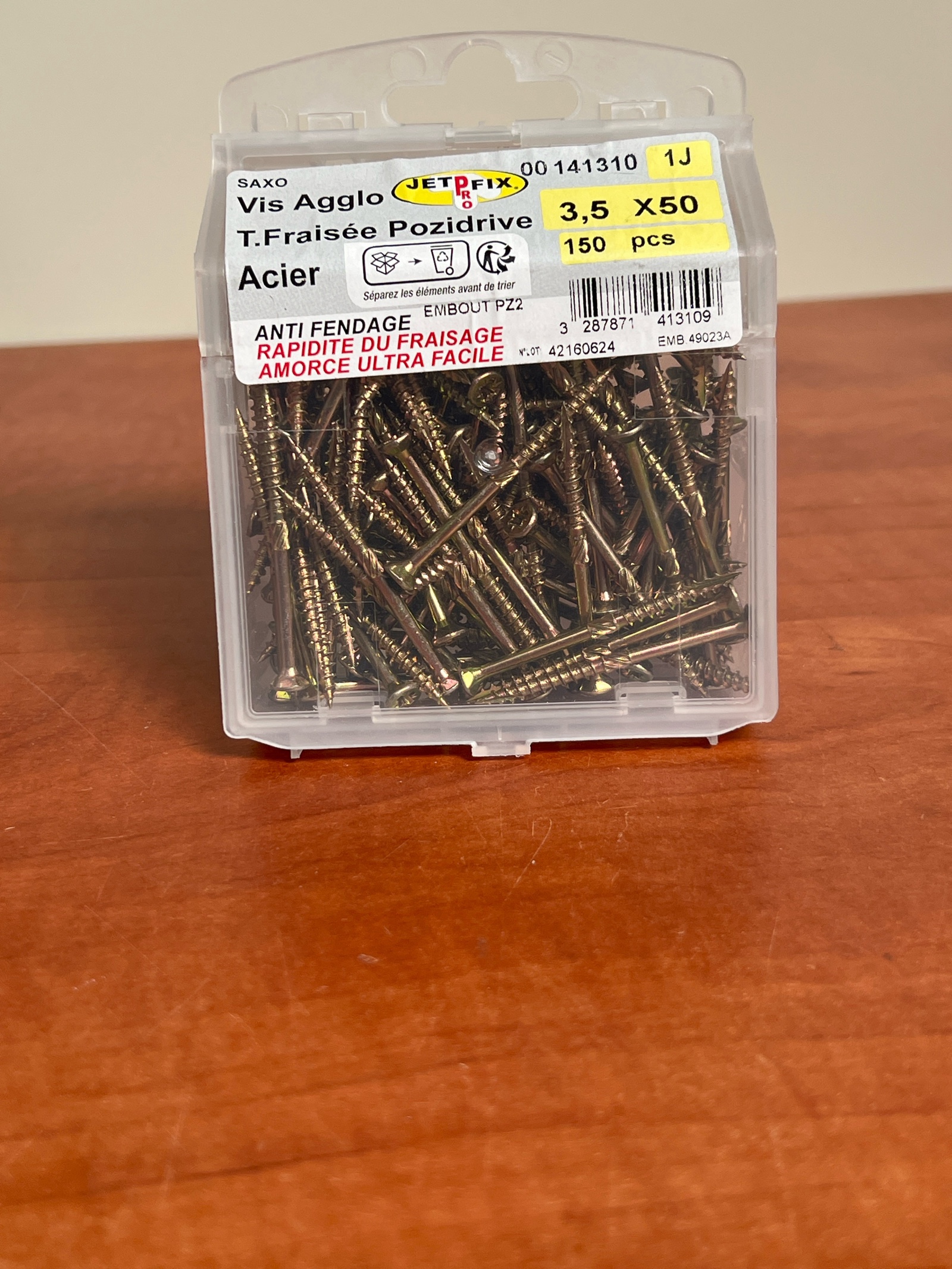 Saxo Jetfix vis aggloméré tête fraisée Pozidrive 3,5 x 50 – boîte de 150 (acier)