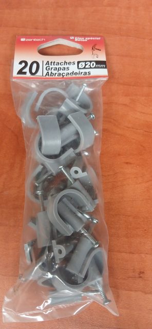 Lot de 20 attaches Ø20 mm pour tube gris