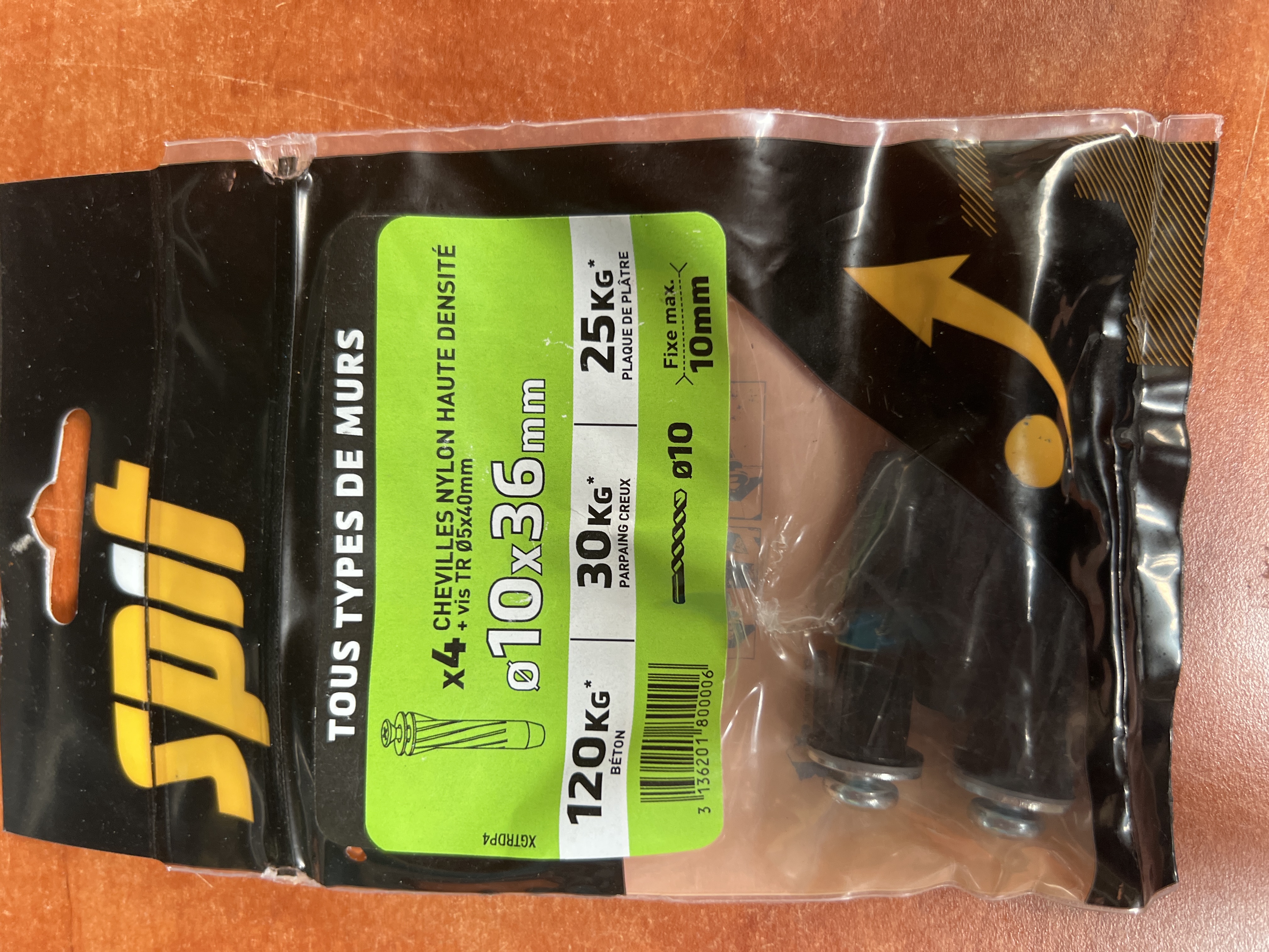 Spit lot de 4 chevilles nylon Ø10 x 36 mm avec vis 5 x 40 mm
