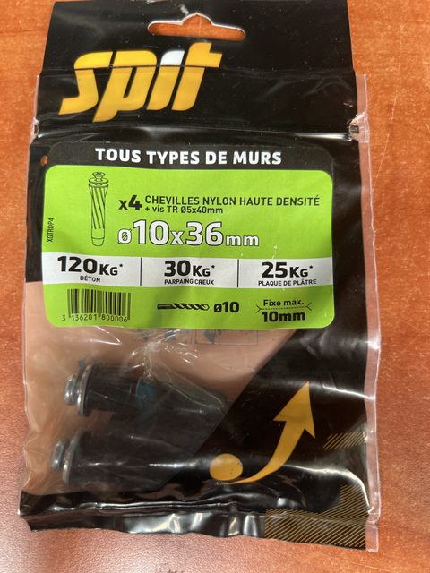 Spit lot de 4 chevilles nylon Ø10 x 36 mm avec vis 5 x 40 mm