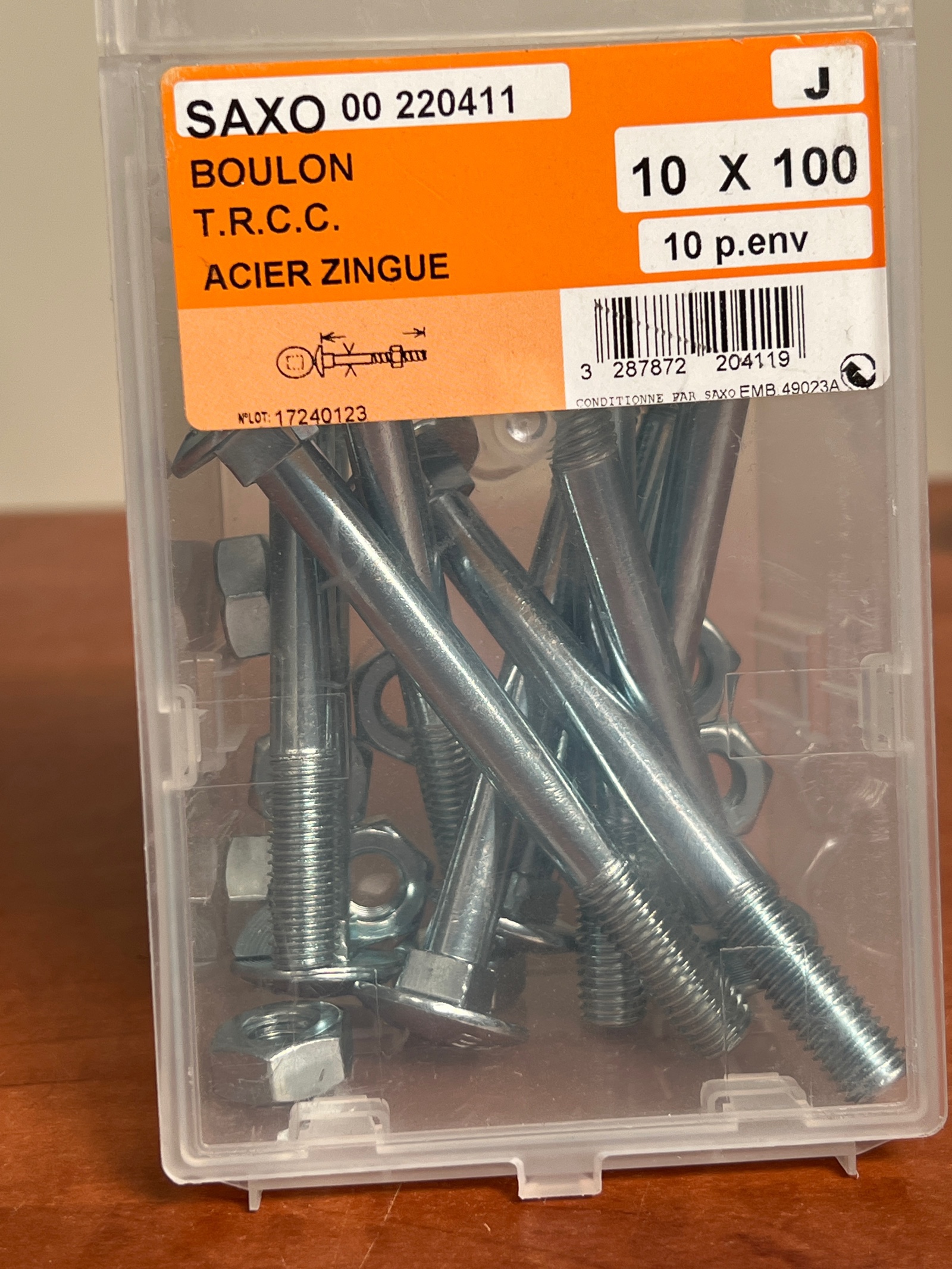 SAXO 00 220411 Boulon TRCC acier zingué 10 x 100 (boîte)
