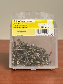 SAXO 00 220258 – Vis agglo T.F Pozidriv acier zingué 3 x 30 (env. 125 p.)