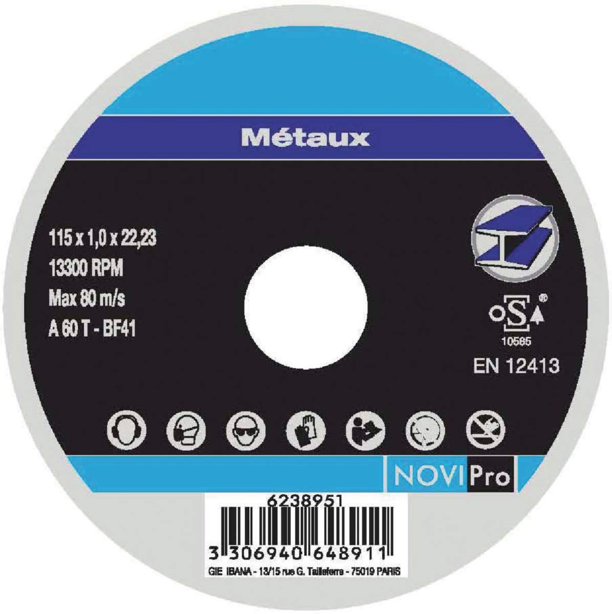 Disque à tronçonner les métaux -Novipro- Diam 230x1,9x22,2, réf. 66253371296