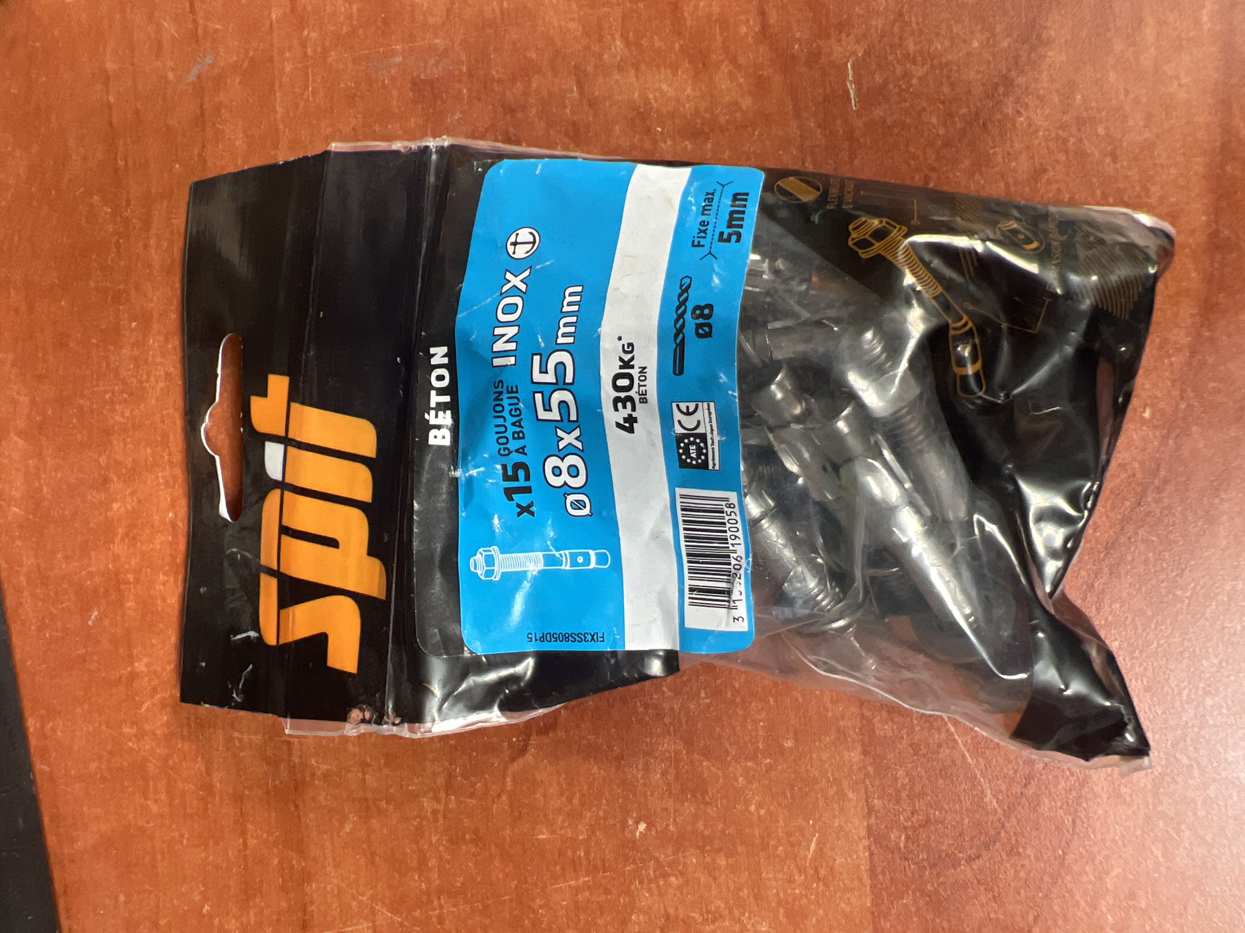SPIT goujons d'ancrage inox Ø8 x 55 mm béton lot de 15