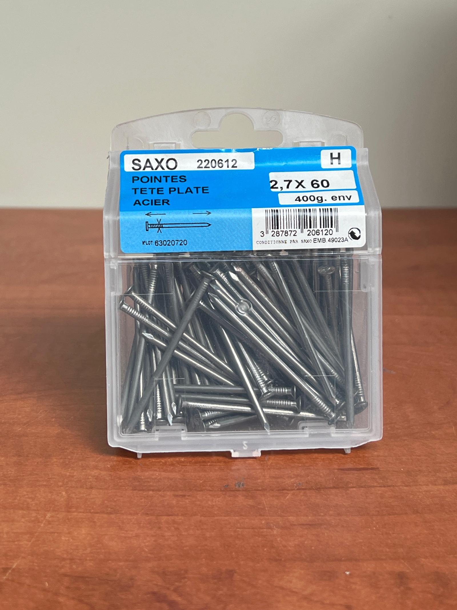 SAXO pointes tête plate acier 2,7 x 60 (boîte ~400 g)