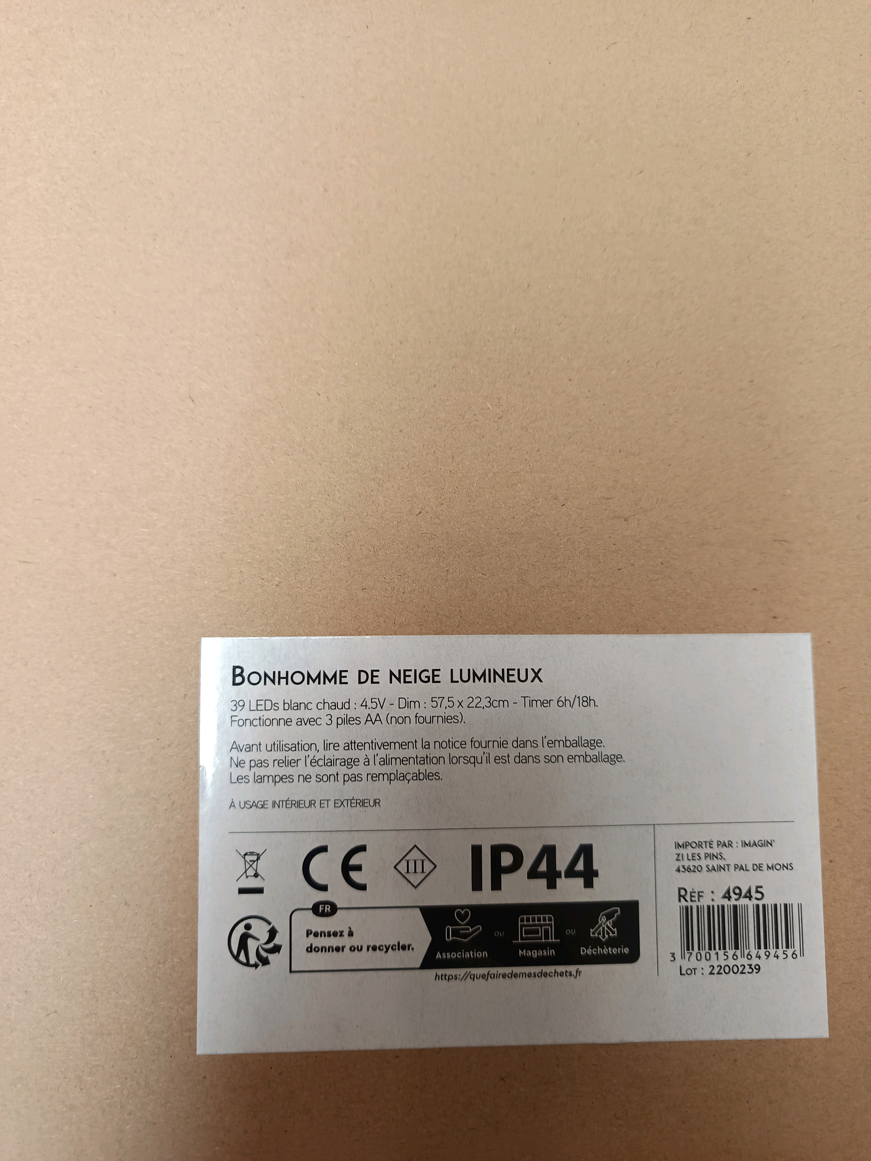 Christmas DIY Bonhomme de neige lumineux 39 LEDs – blanc chaud – piquet inclus — photo 2
