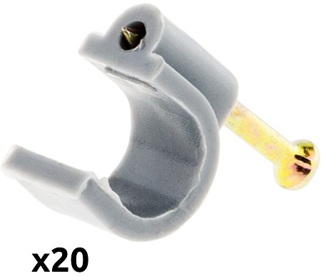 20 attaches plastiques Ø8 mm gris Zenitech pour câble TV