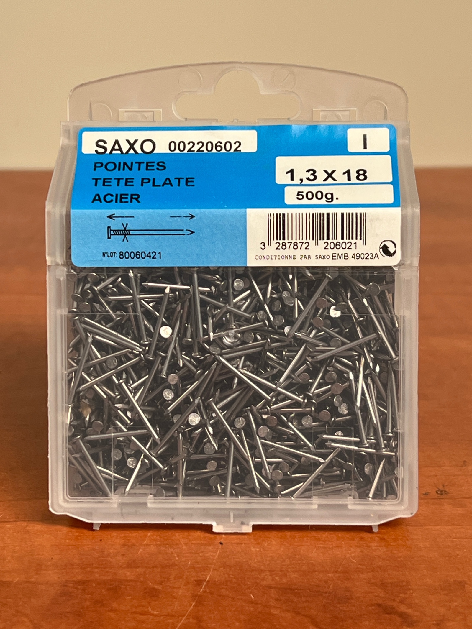 Saxo pointes tête plate acier 1,3 x 18 - 500 g