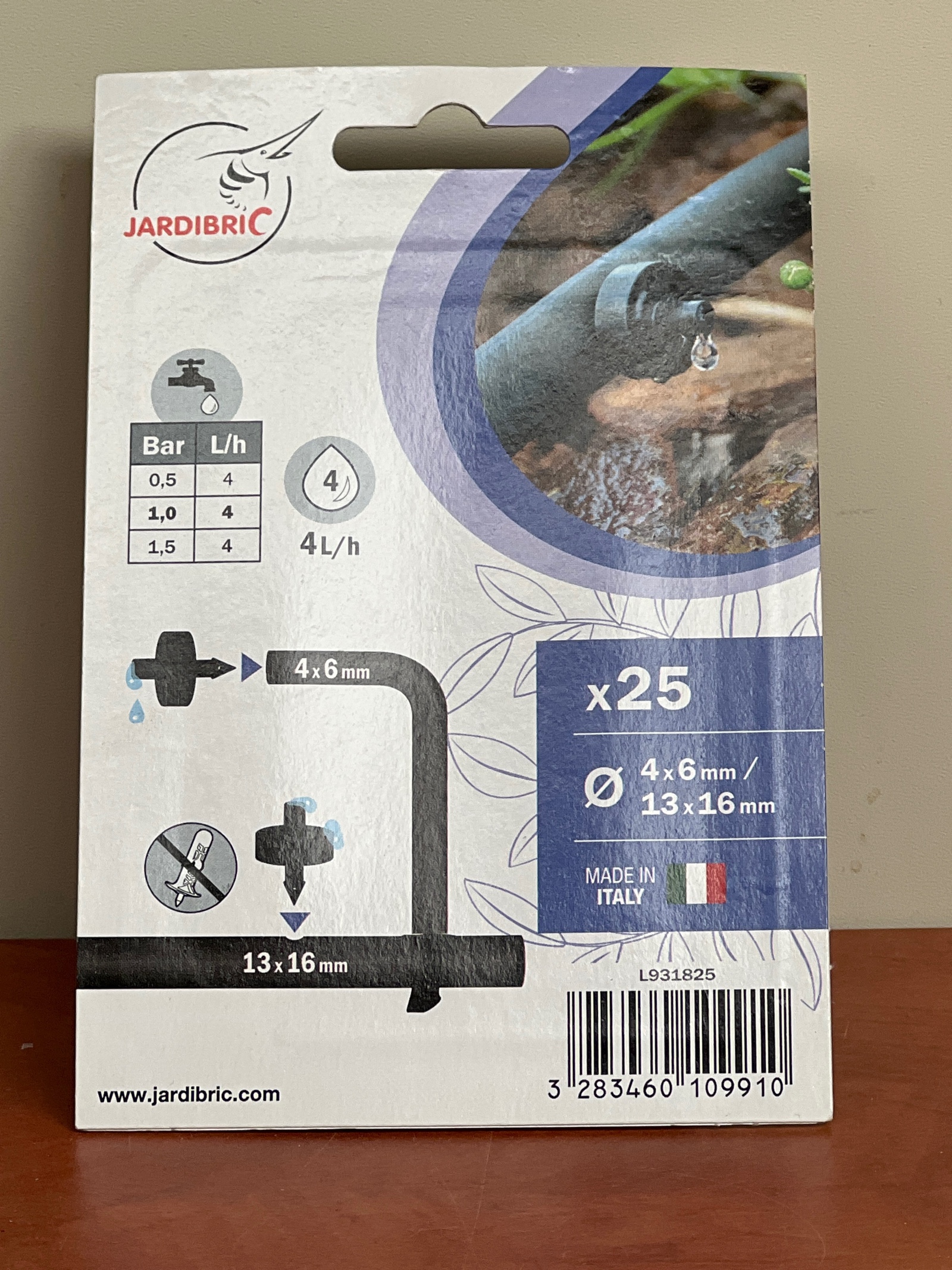 Jardibric goutteur 4 L/h x25 pour tuyaux 4x6 mm et 13x16 mm