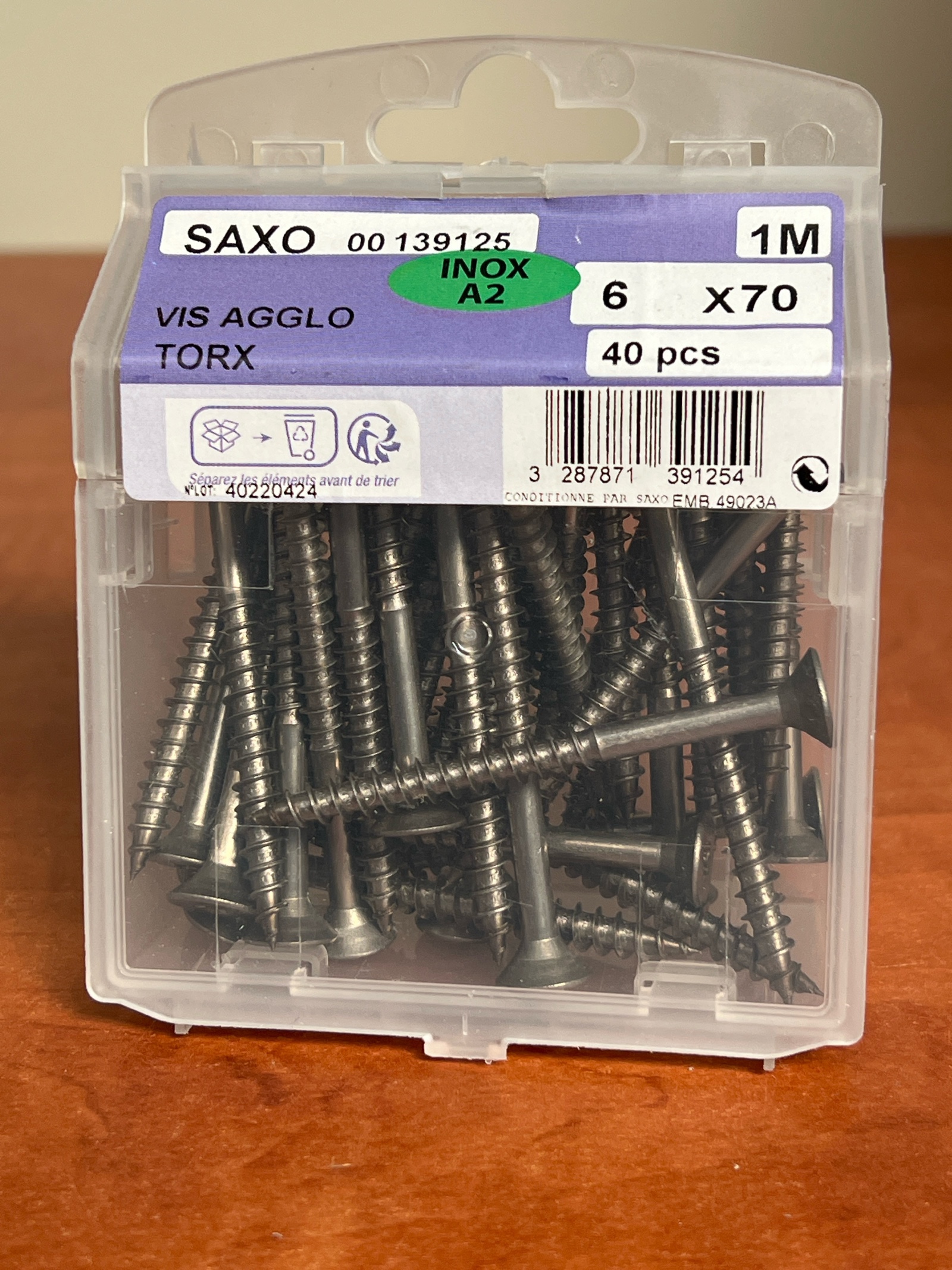 SAXO Vis agglo Torx Inox A2 6 x 70 - boîte de 40