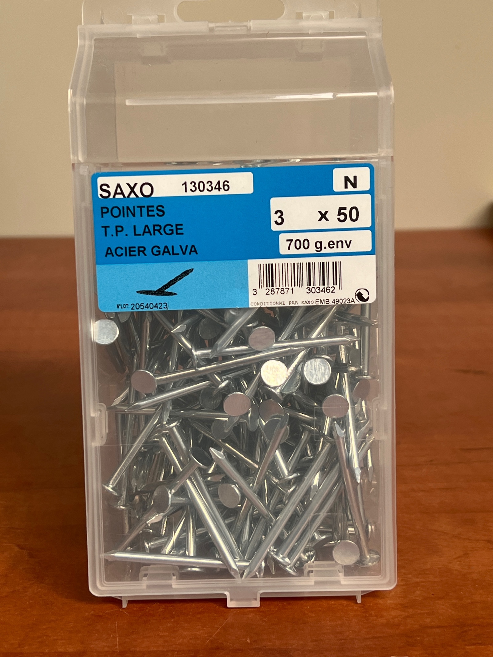 SAXO Pointes T.P. Large acier galva 3 x 50 – boîte 700 g env