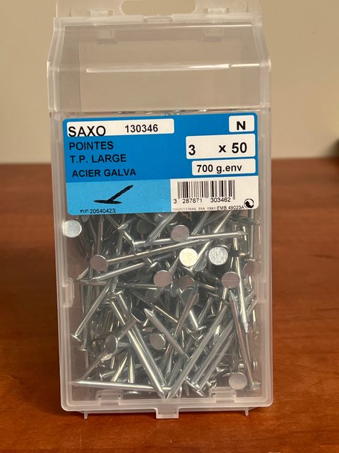 SAXO Pointes T.P. Large acier galva 3 x 50 – boîte 700 g env