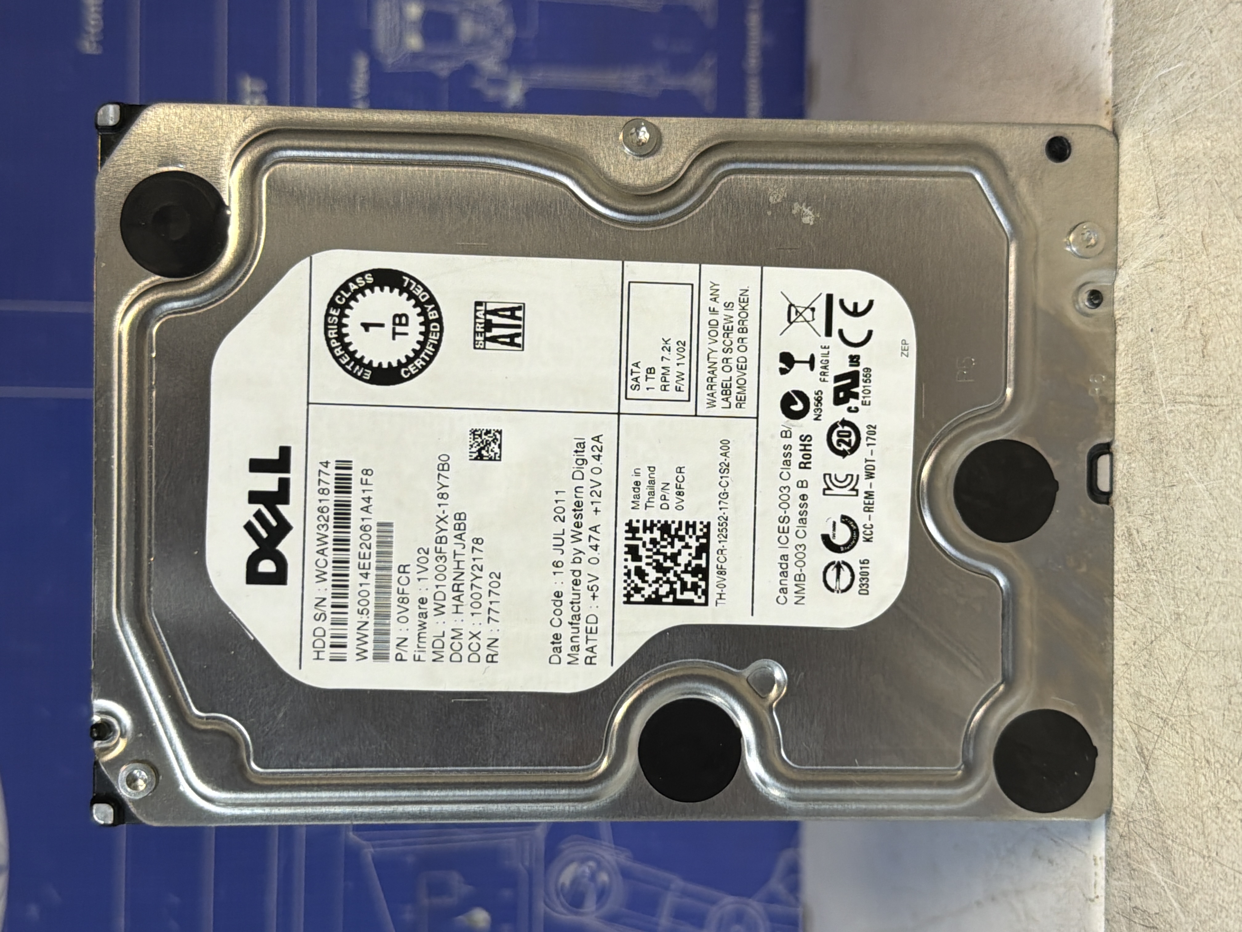 Disque dur interne Dell 1 To SATA 3,5 pouces 7200 tr/min