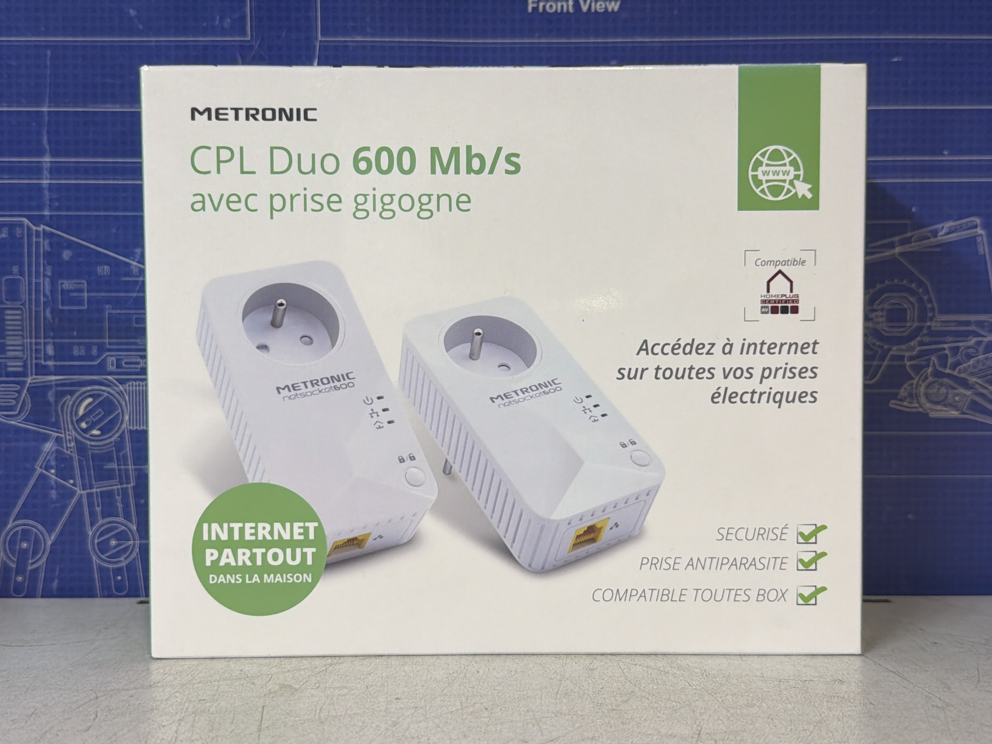 Metronic Prise CPL netsocket Duo 600 avec prise gigogne