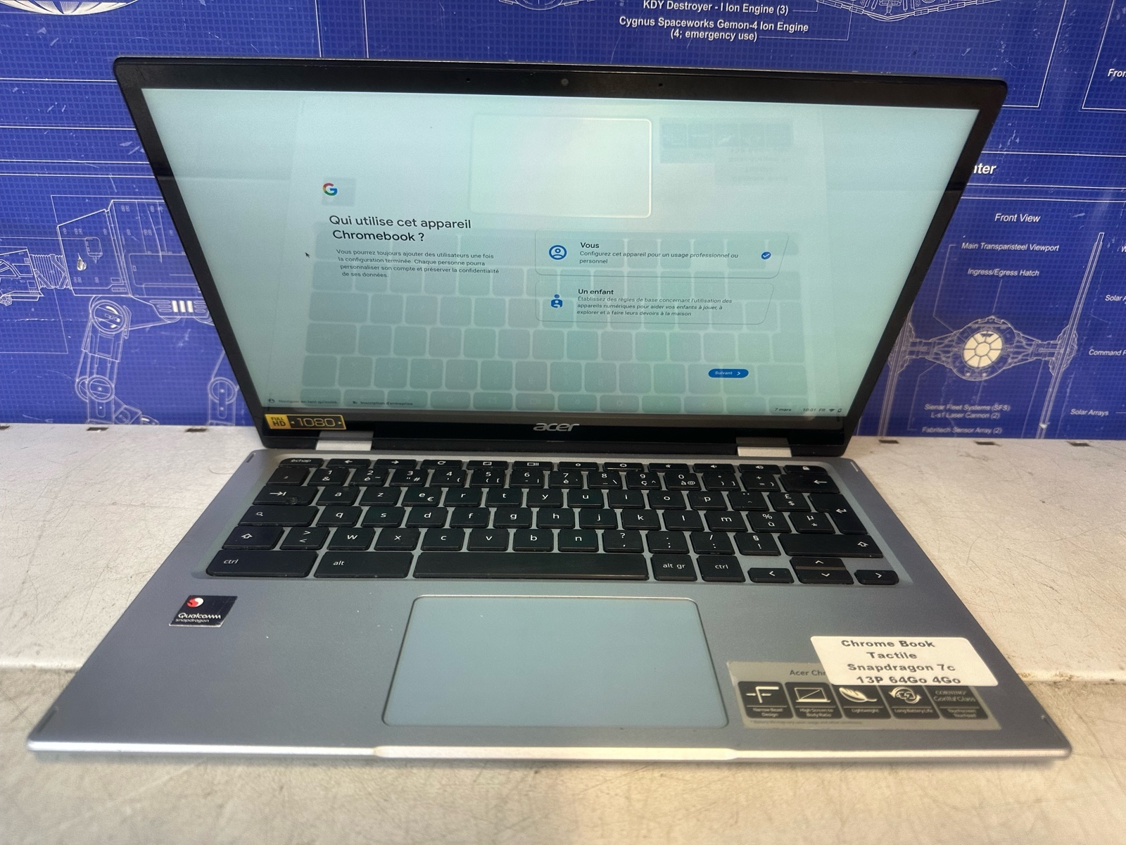 Acer Chromebook 13 pouces tactile Snapdragon 7c 4Go 64Go