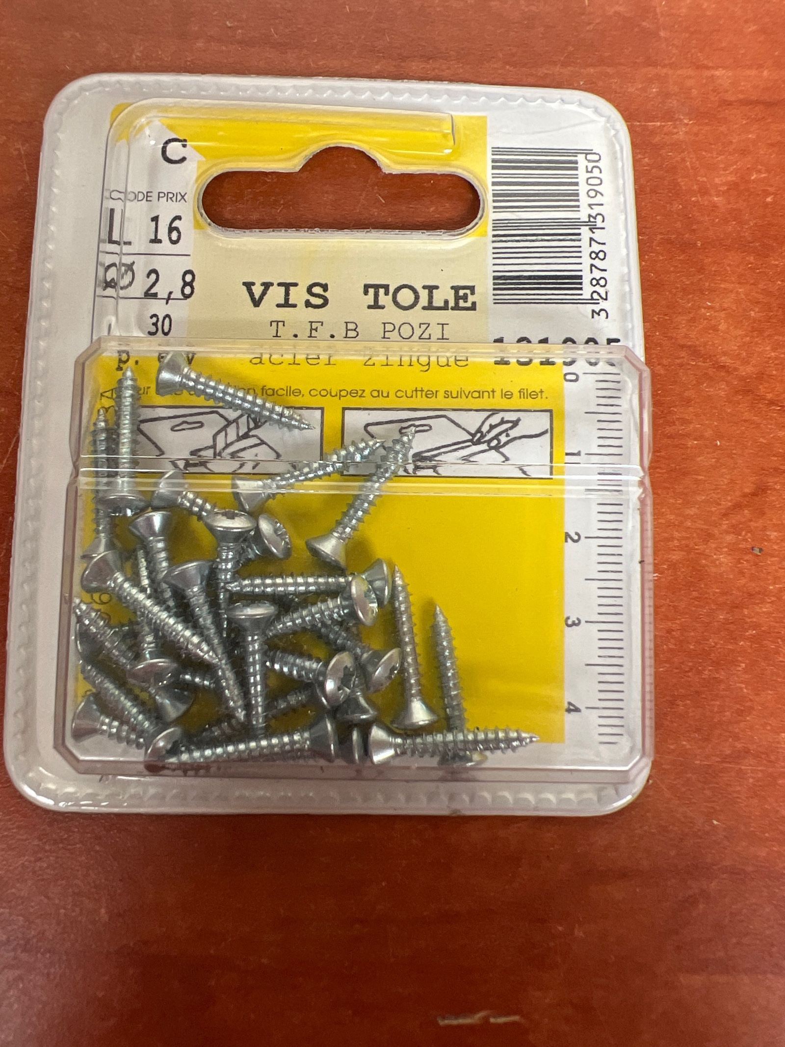 Vis tôle T.F.B Pozidriv Ø 2,8 x 16 mm - acier zingué