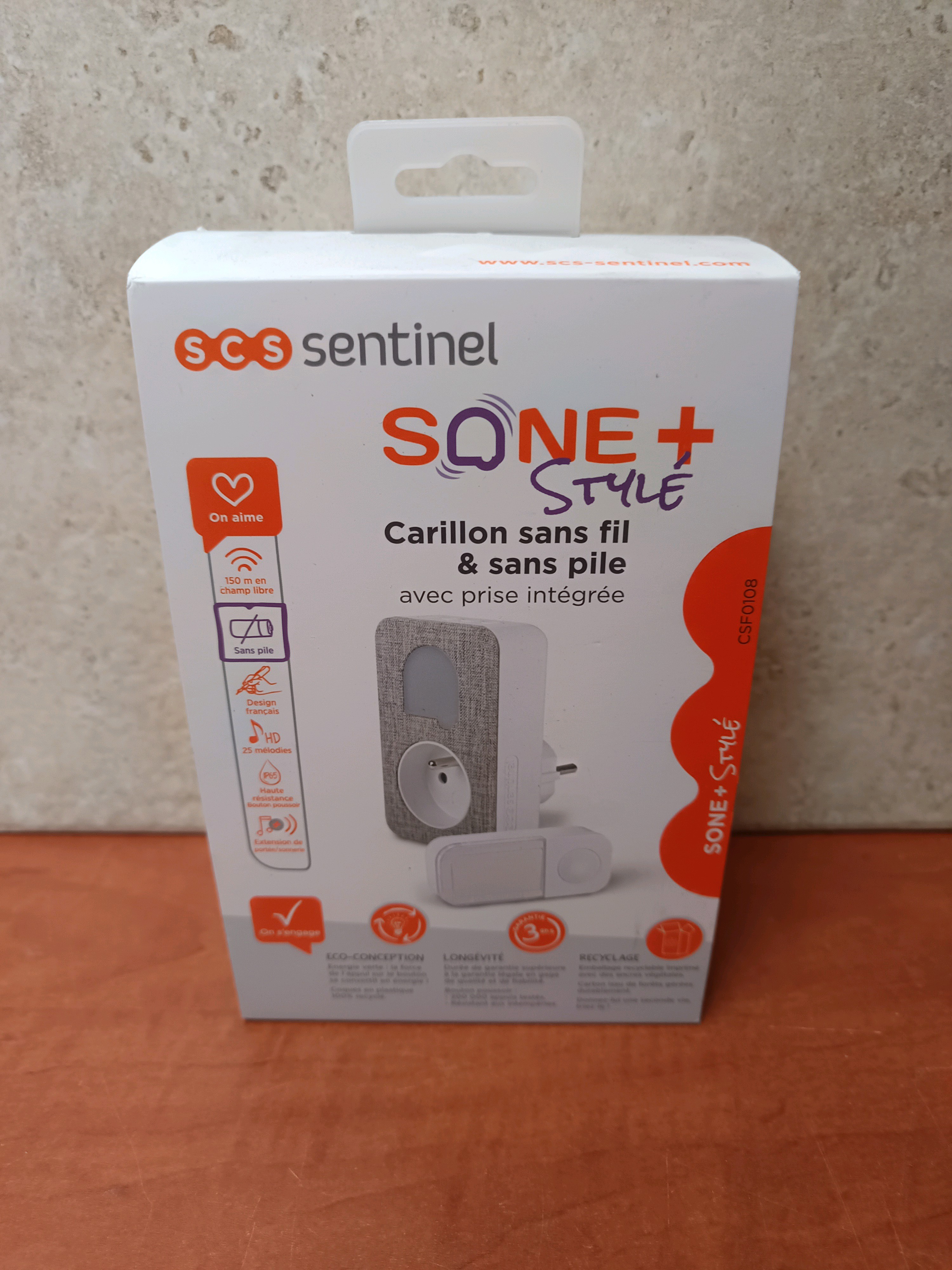 SCS Sentinel Sone+ carillon sans fil et sans pile avec prise intégrée (style tissu)