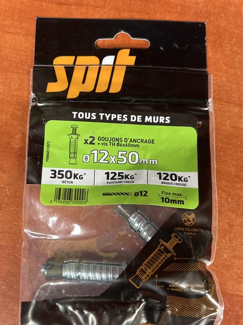 SPIT lot de 2 goujons d’ancrage PRIMA 12 x 50 mm avec vis
