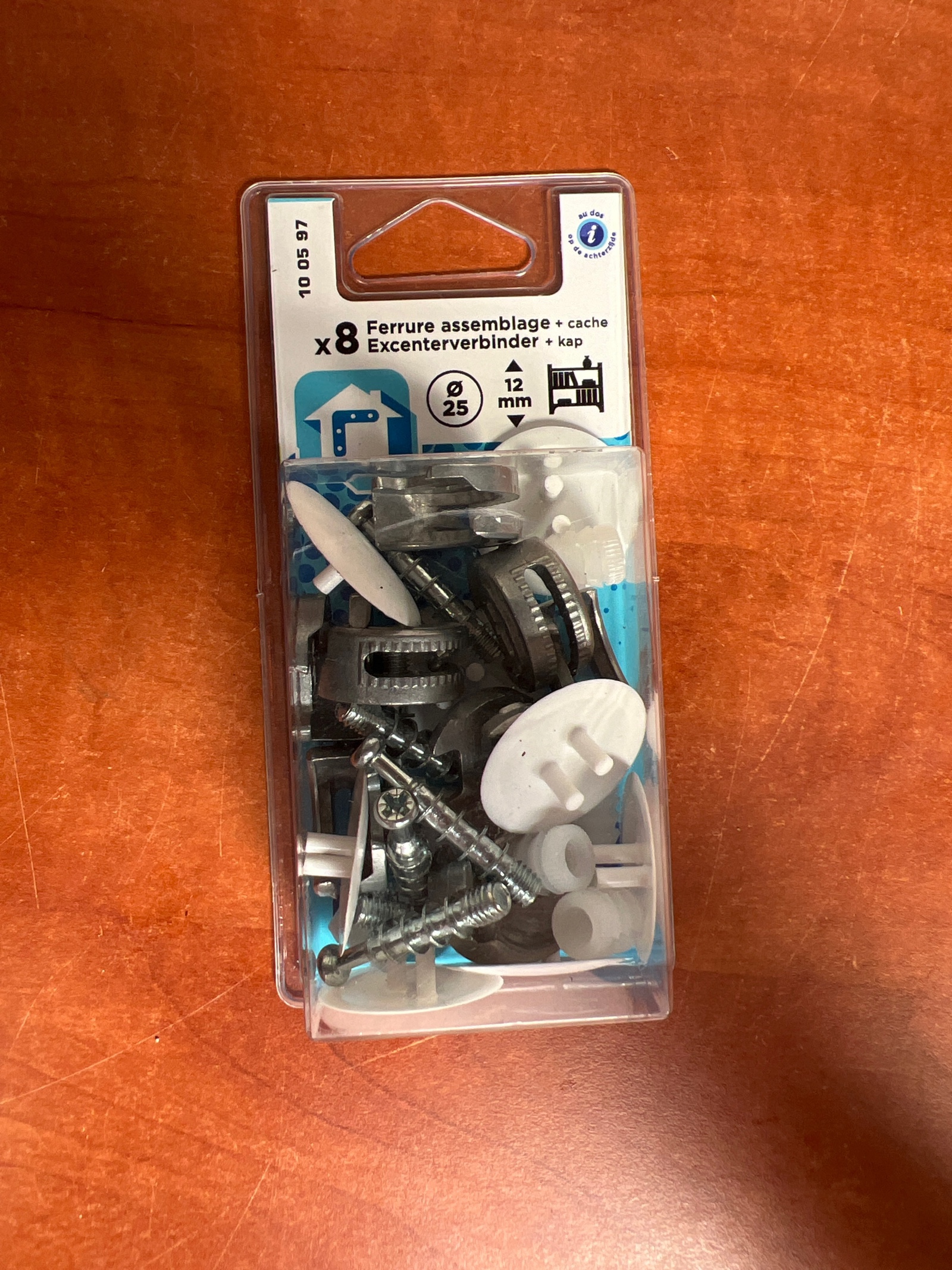 Kit ferrures d’assemblage à excentrique avec caches, x8, Ø25 mm, 12 mm