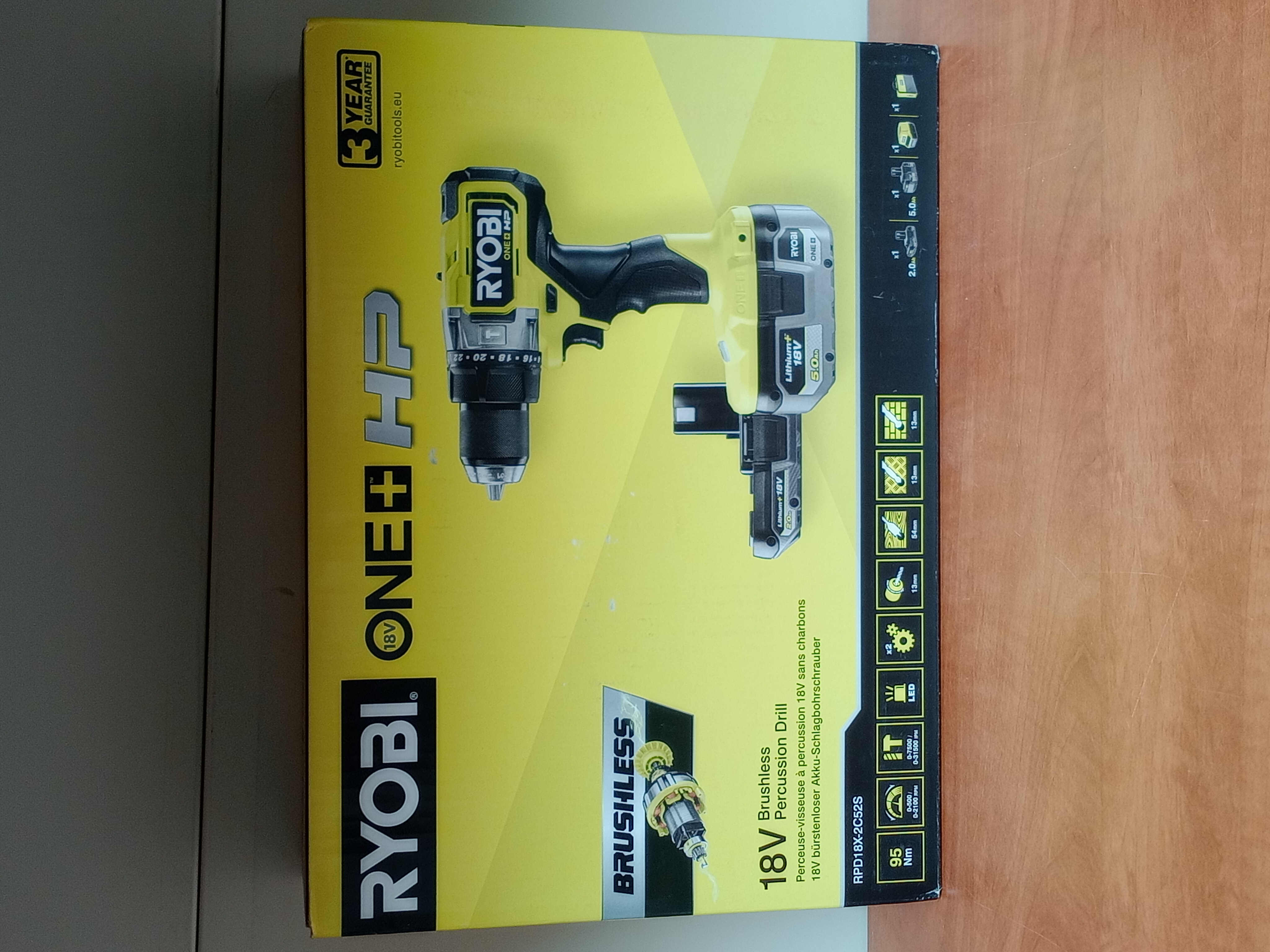 Perceuse sans fil RYOBI, 18 V 5 ah, 2 batteries RPD18X-2C52S