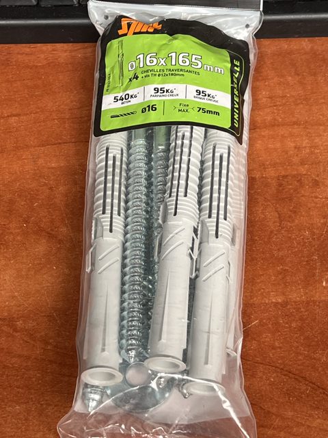 Spit lot de 4 chevilles à expansion nylon Ø16 x 165 mm