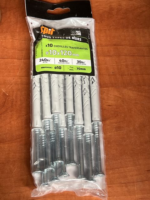 Lot de 10 chevilles traversantes Spit Red Head Ø10 x 120 mm