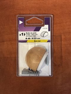Butée de porte à visser en bois clair Ø46 mm H 23 mm, avec vis et cheville