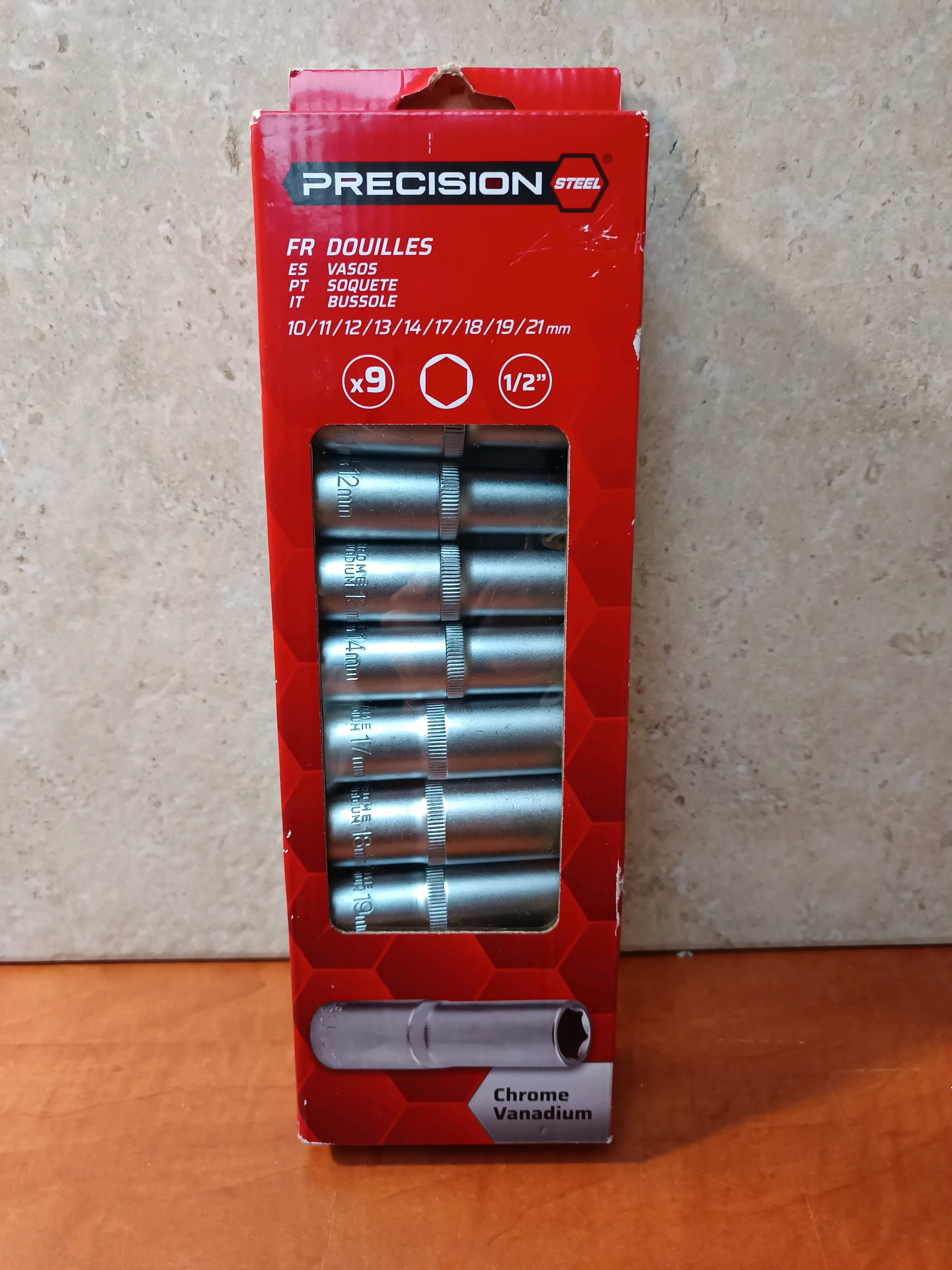 Precision Steel jeu de douilles 1/2" 9 pièces (10 à 21 mm)