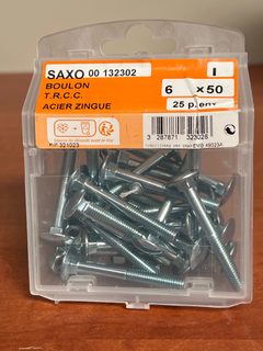 SAXO Boulons T.R.C.C. acier zingué 6 x 50 – boîte de 25