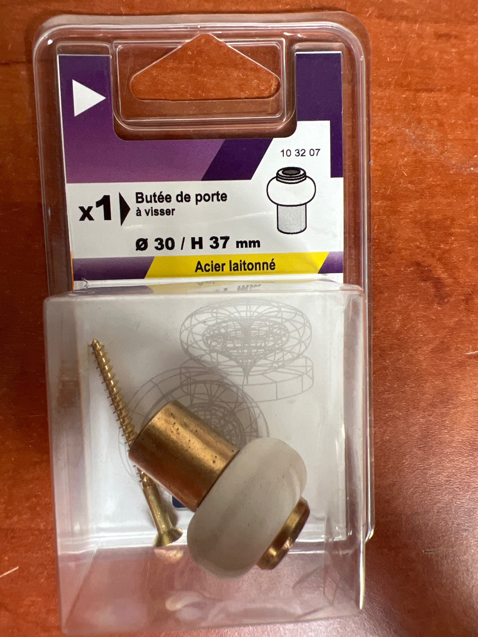 Butée de porte à visser Ø 30 mm / H 37 mm - Acier laitonné