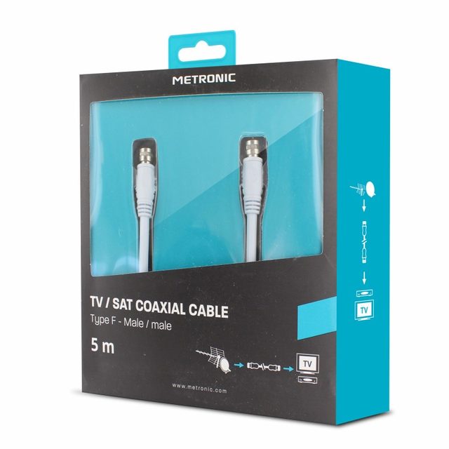 Câble coaxial TV satellite Metronic 5 m fiches F mâle/mâle