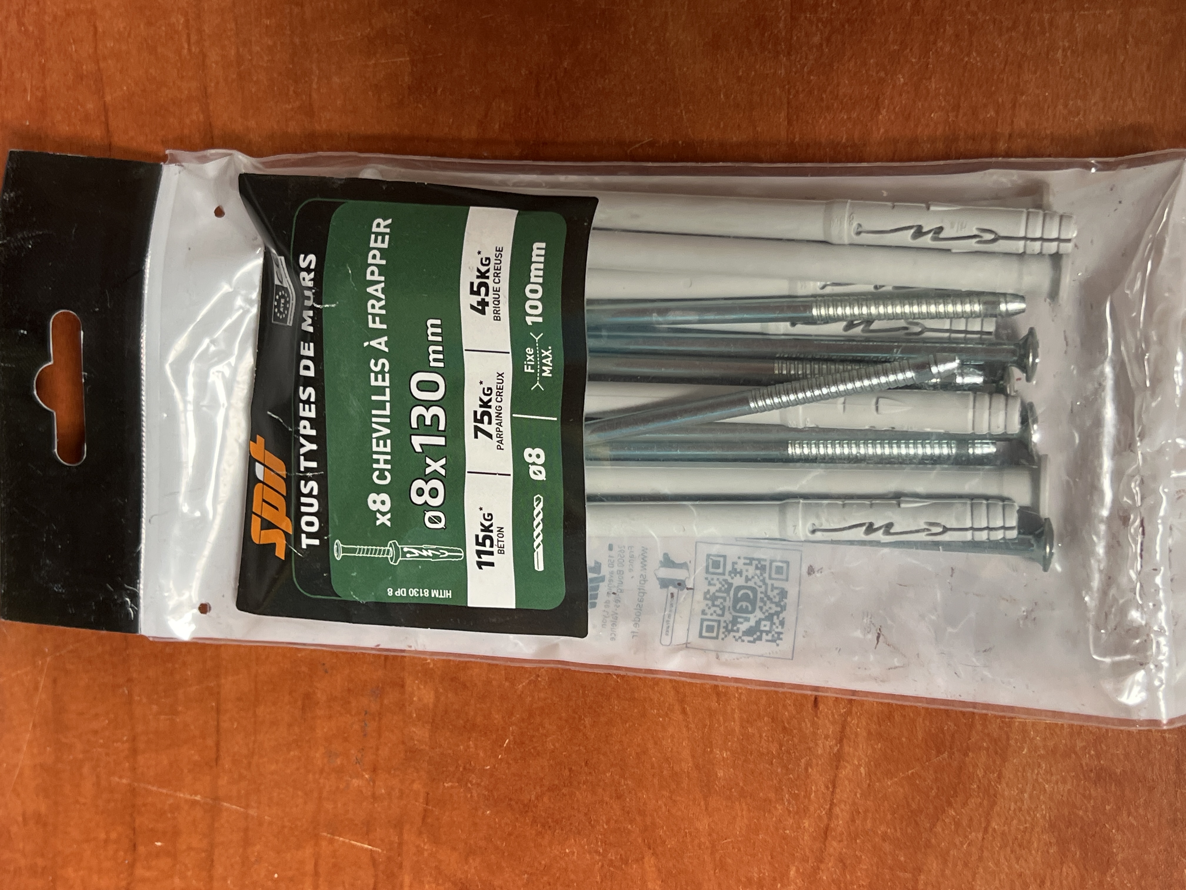 Spit lot de 8 chevilles à frapper nylon Ø8 x 130 mm
