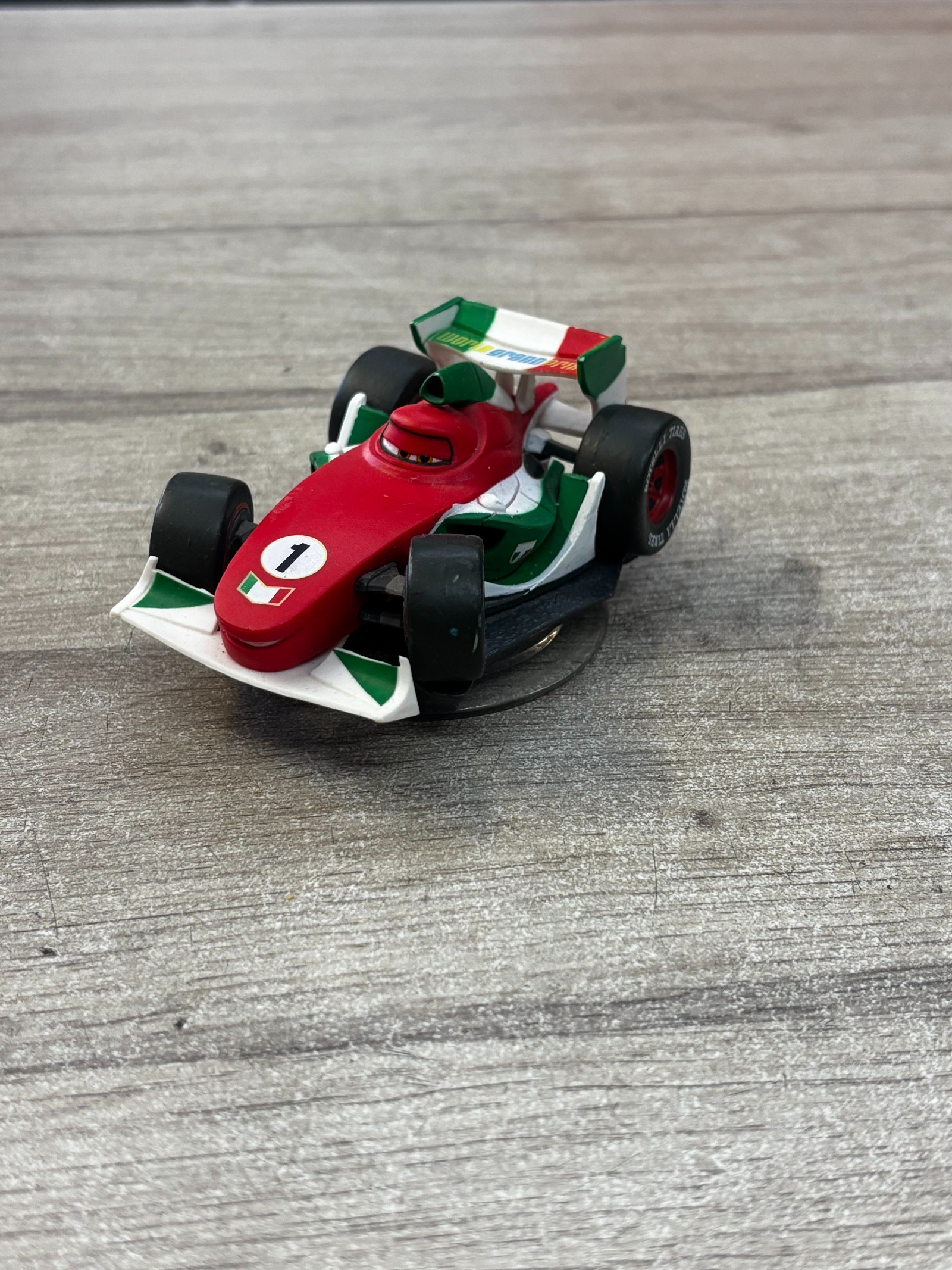 Voiture de course Formule 1 miniature n°1 rouge/vert/blanc