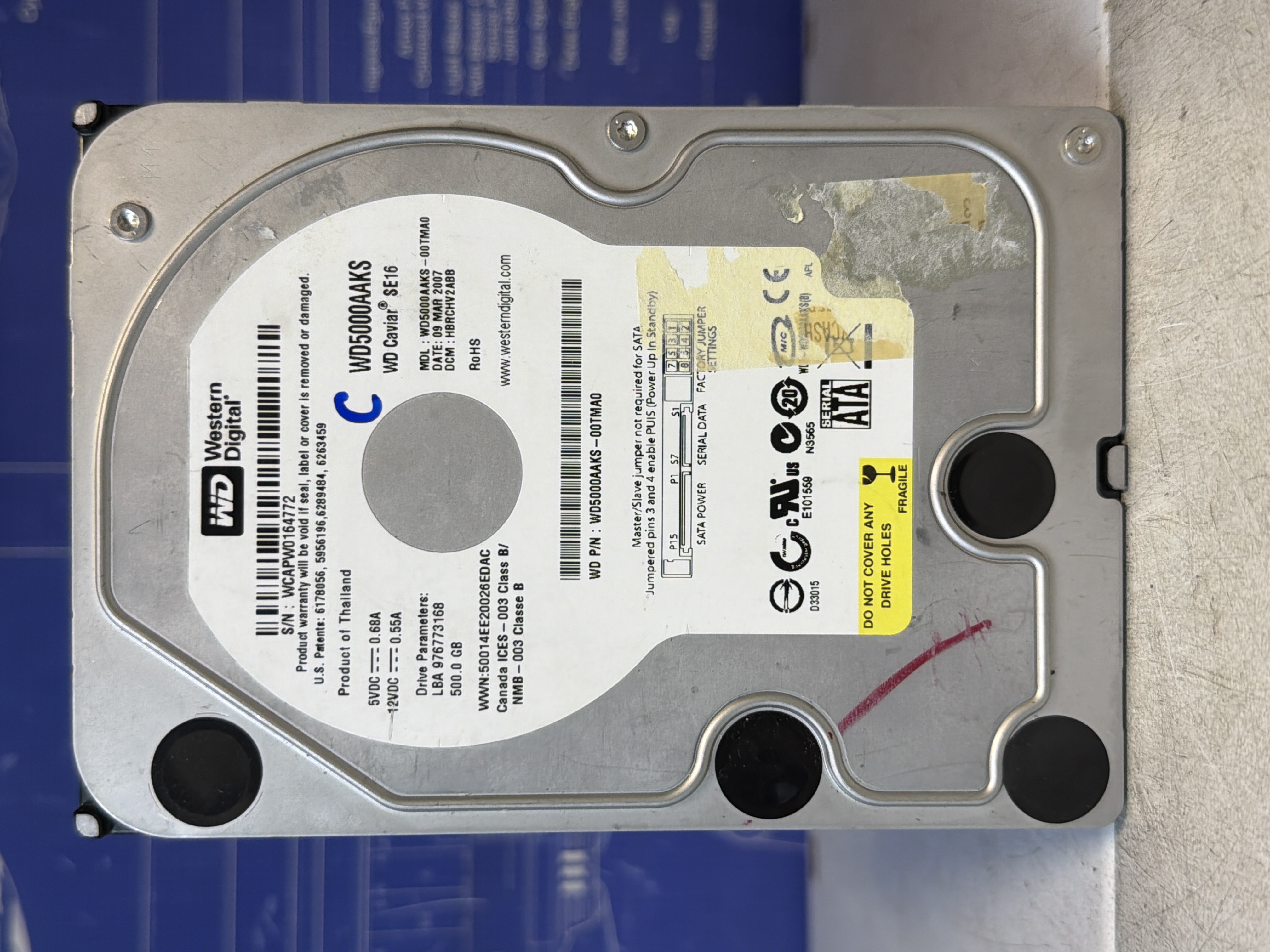 Disque dur interne Western Digital WD5000AAKS 500 Go SATA