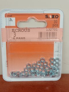 SAXO écrous 6 pans acier zingué 3 mm lot de 30