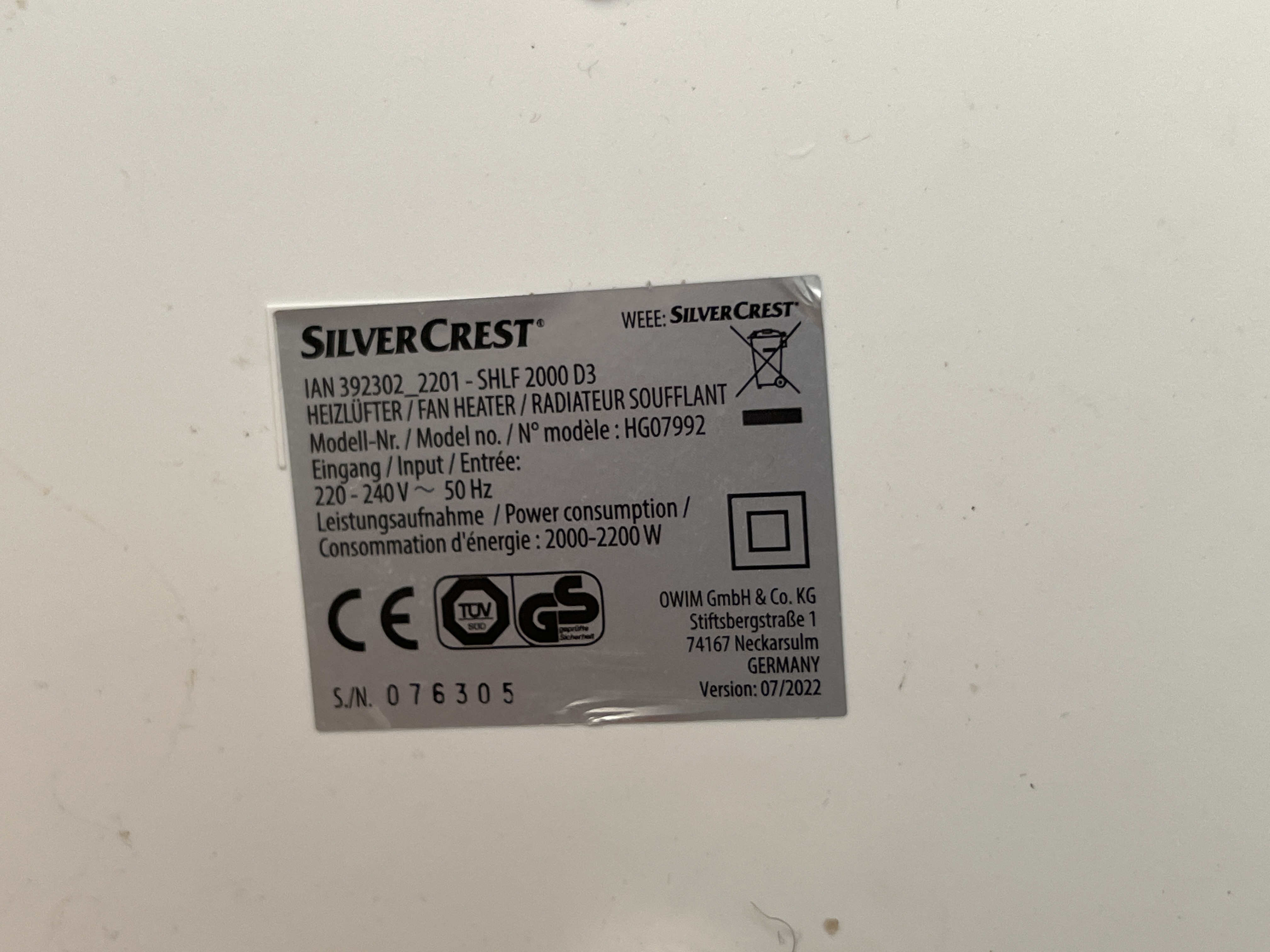 Radiateur soufflant SilverCrest SHLF 2000 D3 2000 W — photo 3