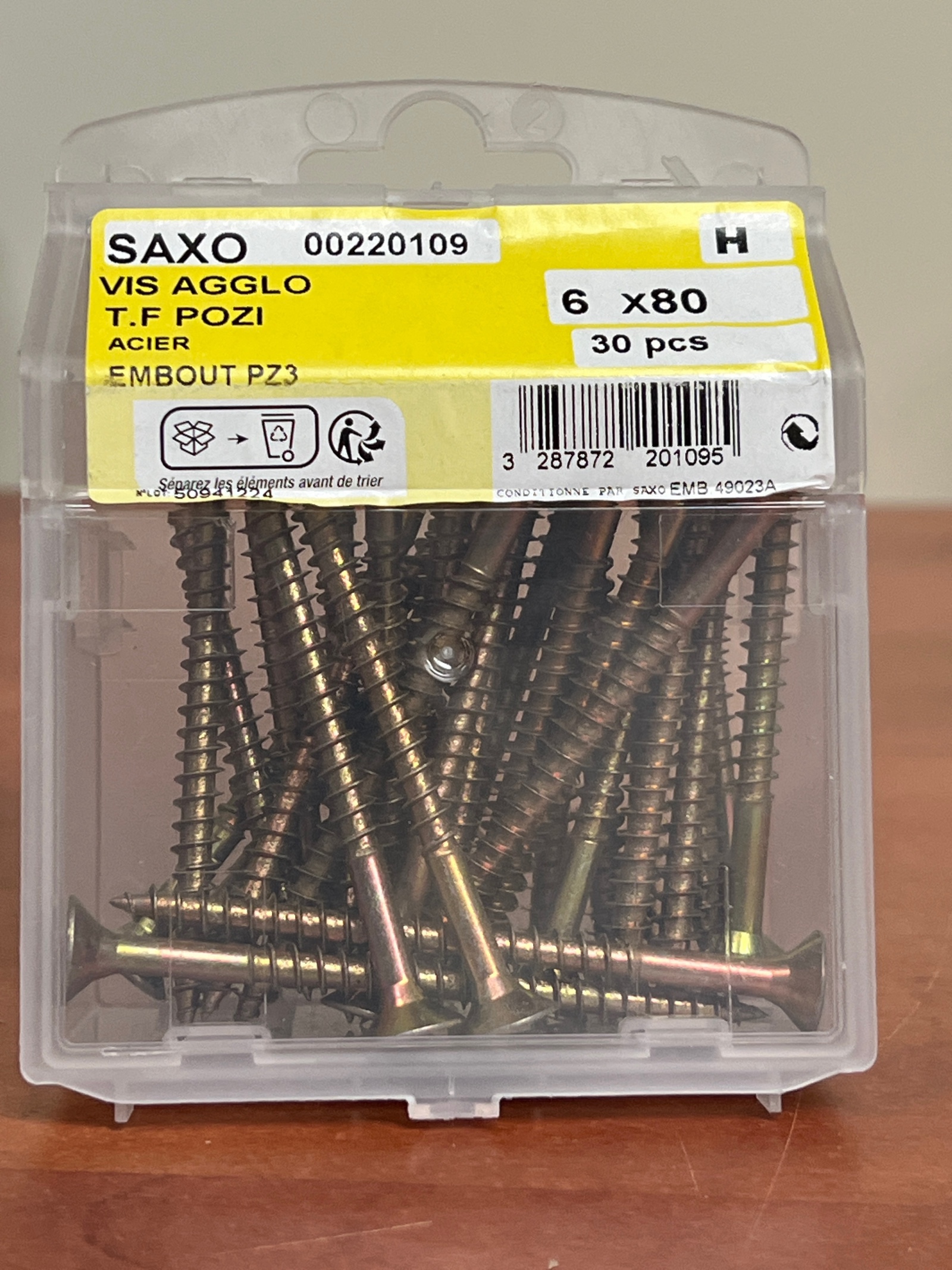SAXO vis agglo T.F Pozi 6 x 80 mm PZ3 en acier - boîte 30 pcs