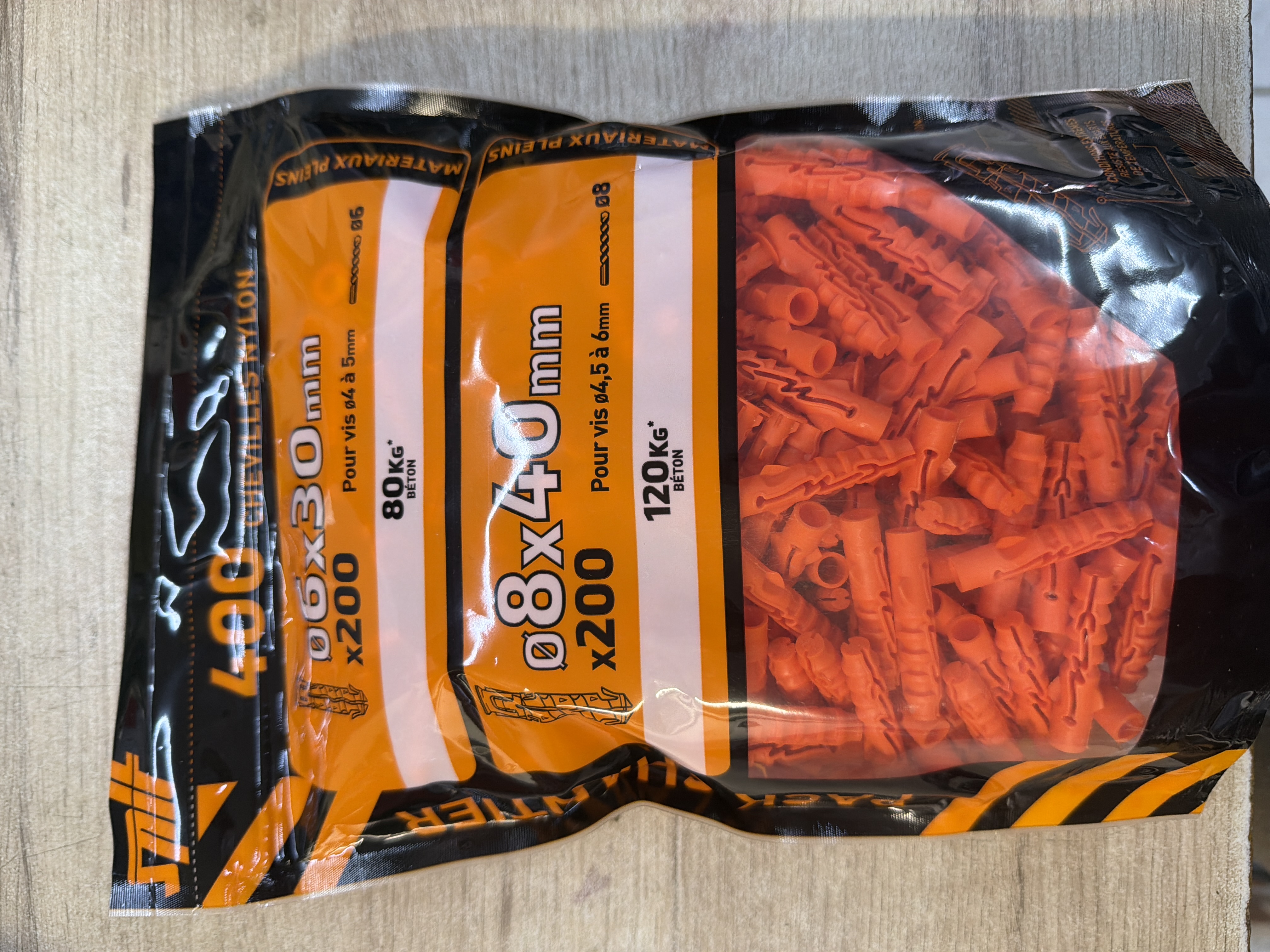 Chevilles Ø8 x 40 mm (x200) – orange, pour vis 4,5 à 6 mm