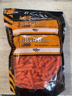 Chevilles Ø8 x 40 mm (x200) – orange, pour vis 4,5 à 6 mm