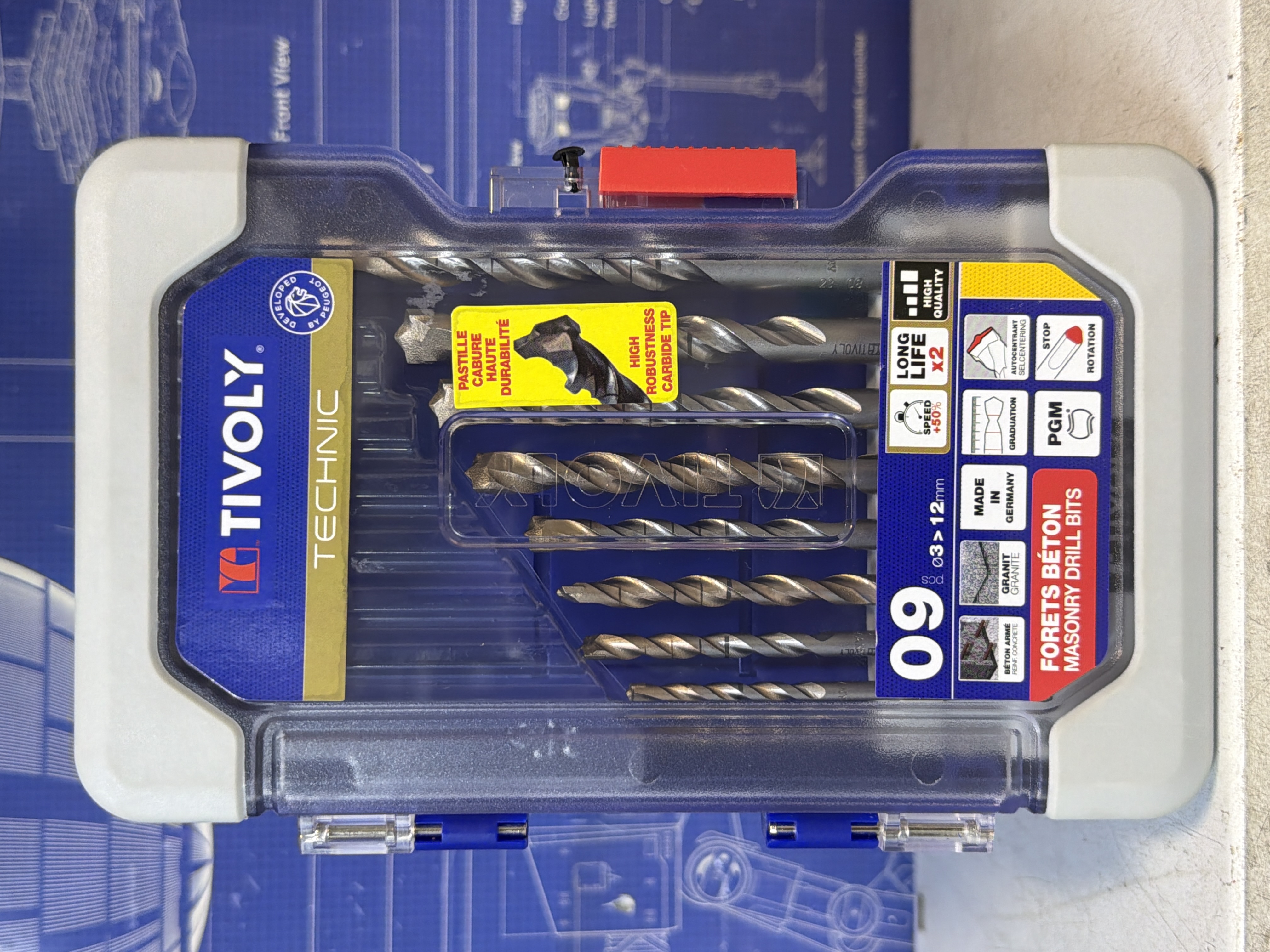 Tivoly 10960570018 coffret 9 forets béton Technic Ø3 à 12 mm