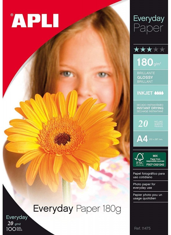 Papier photo APLI Everyday A4 180 g brillant 20 feuilles